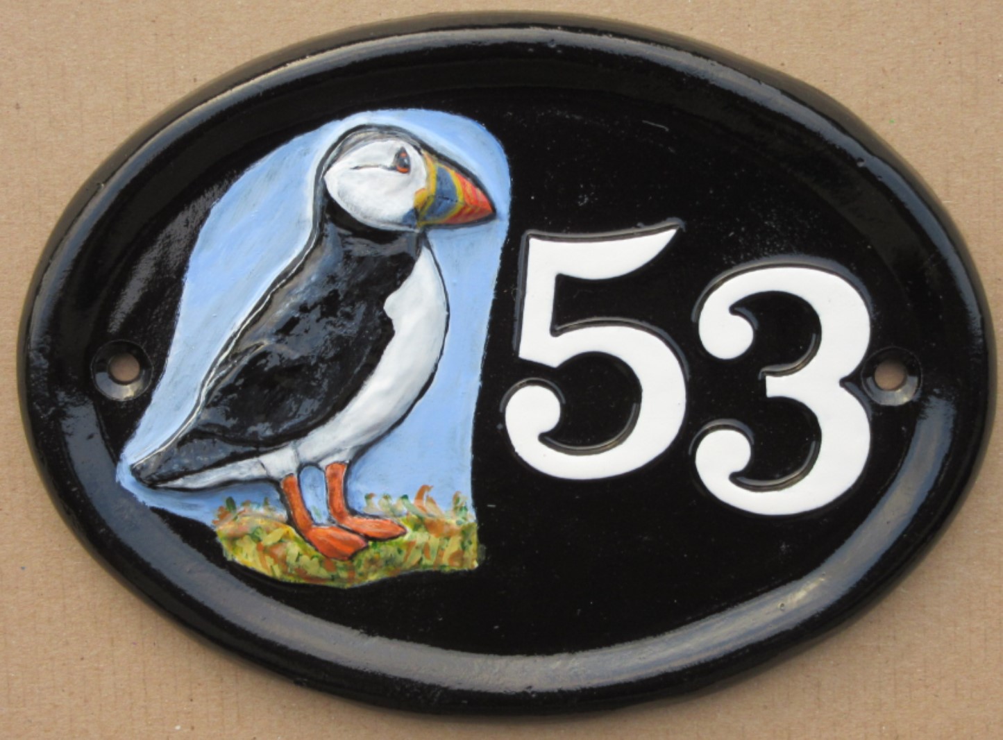 cute puffin house sign